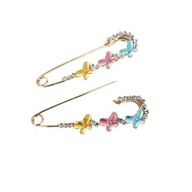 2 x Gold Metal Lapel Pins with Glitter Rhinestone Butterfly Pin Decoration Accessories Brooch 7 cm x 2 cm, Metal