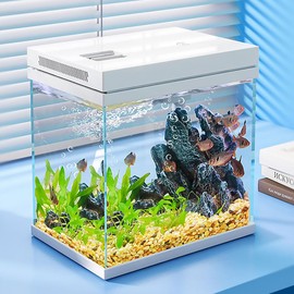 Craftsboys Fish Tank, 2.5 Gallon Nano-Aquarium, Upgrade Filter System and LED Light, for Freshwater & Marine, Filter Balls Included (2.5 Gal)