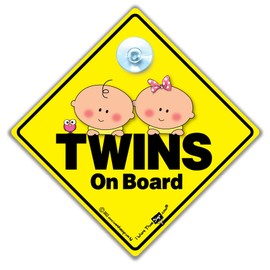 Twins On Board Sign Boy & Girl, Baby On Board Sign Peeping Twins On Board Car Sign Advice Car Sign Designed to Let Other Road Users Baby is in the Car, 14cm x 14cm x 2cm