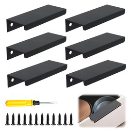 Black Kitchen Concealed Handles 6Pcs 80mm Dirt Resistant with Mounting Screws Screwdriver for Drawer Cabinet Cupboard Aluminum Alloy Invisible Radian Finger Edge Pull for Living Room Bathroom Wardrobe