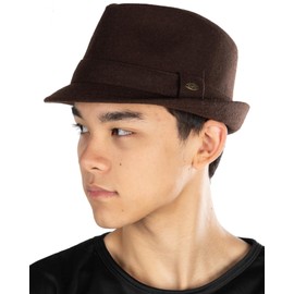 Funky Junque Mens Fedora Hats for Men Fashion Trilby Short Brim Wool Vintage Church Dress Hats Classic Winter Teardrop, Dark Brown, 7 1/4-7 5/8