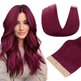 DOORES Tape in Hair Extensions, Burgundy 12 Inch 40g 20pcs, Straight Hair Extensions Tape in Straight Human Hair Remy Hair Extensions Thick Hair Natural Hair