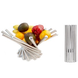 TDYBASE Fruit Basket for Kitchen Counter Stainless Steel Fruit Bowl,Folded Rotation Fruits Stand Holder for Elegance Home Decor Table Centerpieces(Large)