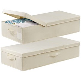 Large Underbed Storage Bags Organizer Container With Lids, Set of 2 Under Bed Storage Organizer Box With Handle, Fabric Under The Bed Storage Bins for Blanket Pillow Comforter & Quilt Wrapping Paper