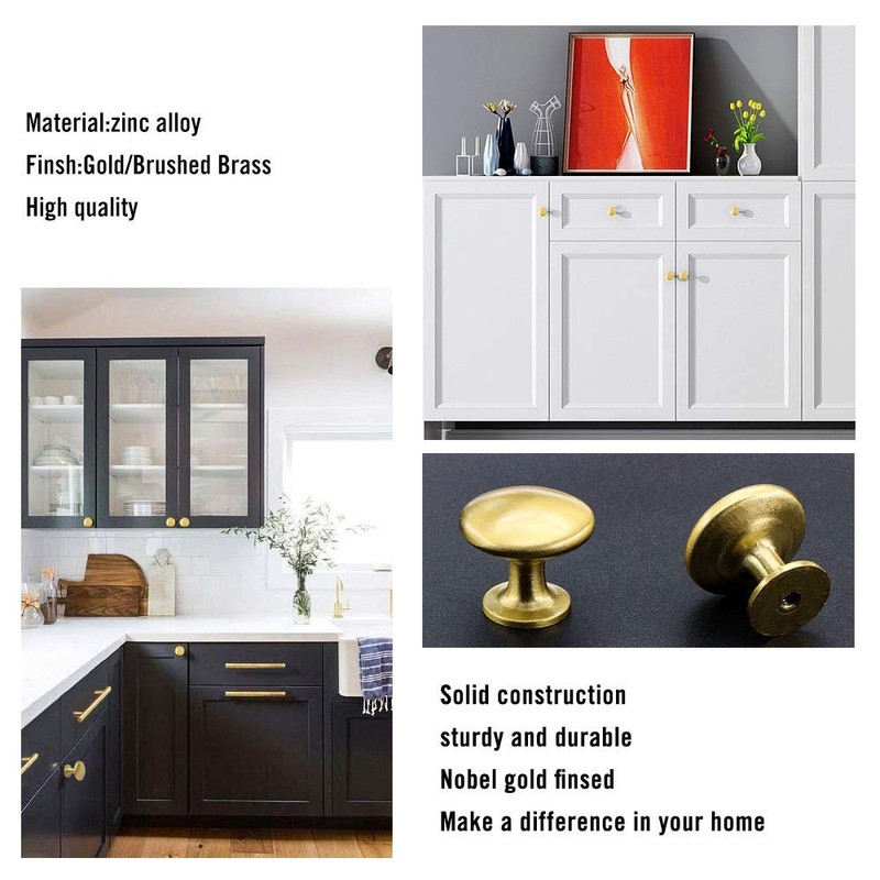 LONTAN Pack of 10 Furniture Knobs, Gold Kitchen Knobs, Gold
