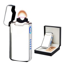 BABOBIU Rechargeable Electric Lighter,Windproof USB Arc Lighter with Safe Design,Vintage Style High-Power Encendedor for Candles,BBQs,and More,Durable & Portable Electric Lighters Rechargeable(Silver)