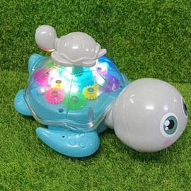AMINFUN Light Up Musical Crawling Turtle Touch & Go Baby Toy 6-12 Months,Colorful Moving Gears,Music LED Educational Toy,Interactive Infant Toddler Kids Toys Gift for Girl Boy 12-24 Months