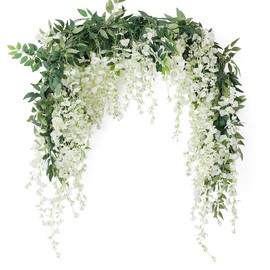 JUSTOYOU 2PCS 7FT Artificial Wisteria Vine Garland Fake flower Wisteria Garlands for Outdoor Indoor Wedding Wall Badroom Decoration(White)