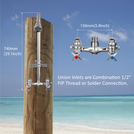 Aolemi Outdoor Shower Kit,Outdoor Shower Fixtures Faucet System with Brass Showerhead,Double Handle Exposed Shower with Brass Mix Valve,6 Inch Center with Soap Dish,Pipe Upward,Polish Chrome