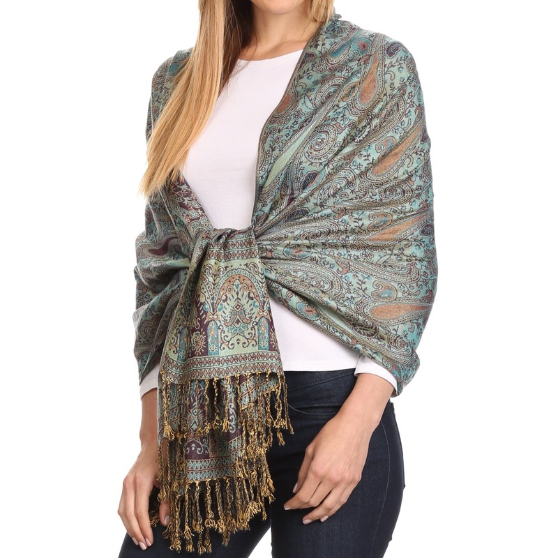 Sakkas Kalin Long Wide Paisley Design Woven Pashmina Shawl Scarf