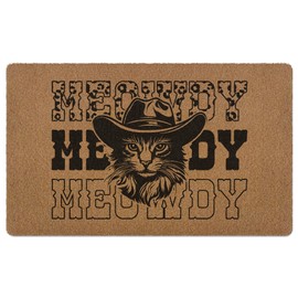 XLDLIOO Western Meowdy Cat Door Mat, Black Funny Cat Doormat，Funny Welcome Front Door Mat Outside Entrance, Western Cute Artificial Coir Doormats Rugs for Patio Entry Home Decor, 30x17in