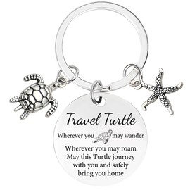 HSUUSDU Travel Turtle Keychain Gifts Women - 1 Pcs Mini Keychain Cute Travel Turtle Wherever You May Wander Good Luck Charm Jewellery for Kids Family Friends Birthday Party Bag Keychains