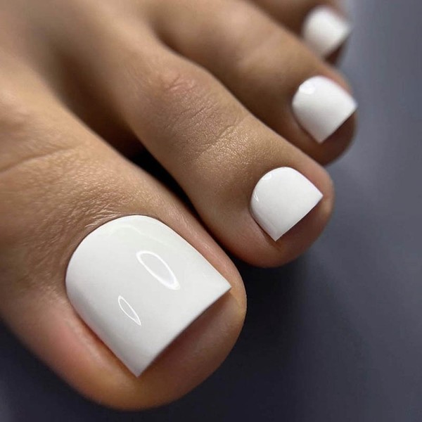 DMQ White Press on Toes Nails Short Square, 24Pcs French