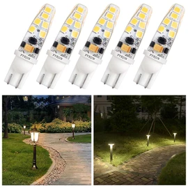 T10 Wedge Base Led Bulbs 12v Low Voltage Landscape, Pyjr Ac/Dc 12V, 2W 200Lm, 3000K Warm White, for Landscape Pathway Lighting, Deck Stair, Step, and Automotive Rv Lights. (Pack of 5)