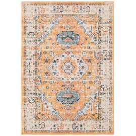 Safavieh Madison Collection MAD468P Boho Chic Medallion Distressed Area Rug 8' x 10' Orange/Ivory
