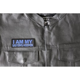 Patch, Embroidered Patch (Iron-On or Sew-On), I Am My Sister's Keeper Blue on Black, 4" x 1.5"