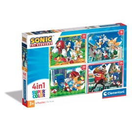 Clementoni - 21522-4 In 1 Supercolor Puzzle - Sonic - 12+16+20+24 Pieces, Jigsaw Puzzle For Kids Age 3, Puzzle Cartoon, Made In Italy