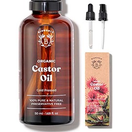 HUILE DE RICIN BIO | 100% Pure, Naturelle & Pressée à Froid | Cils, Sourcils, Corps, Cheveux, Barbe, Ongles | Vegan & Cruelty Free | Castor Oil | Bouteille en Verre + Pipette + Pompe (50ml)