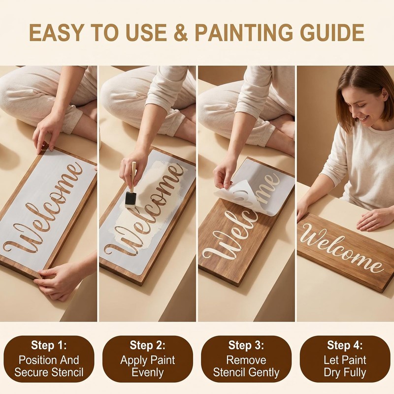 6 Pcs Welcome Stencils for Painting on Wood Doormat
