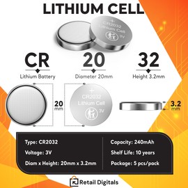 Retail Digitals CR2032 3V Premium Lithium Battery | Shelf Time 10 Years | 240 mAh | Pack of 15