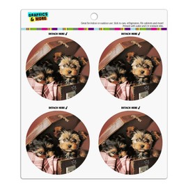 Yorkie Yorkshire Terrier Dogs Puppies in Briefcase Suitcase Refrigerator Fridge Locker Vinyl Circle Magnet Set