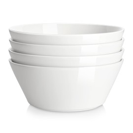 MALACASA Salad Bowl, 60 OZ Large Soup Bowls Serving Bowls, Porcelain Salad Bowls Set of 4, White Bowls for Kitchen, Ceramic Bowls for Ramen, Pasta and Pho, Microwave & Dishwasher Safe, Series Regular