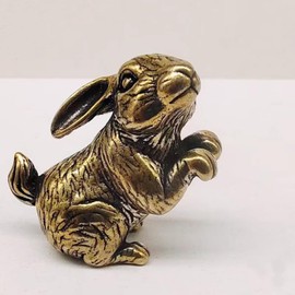 Brass Animals Figurine Decorative,Solid Copper Decorations,Small Brass Metal Statue,Tea Pet Home Decorations, Office Tea Table Statue,Fung Shui Statue for Housewarming,Collection Gifts(Rabbit)