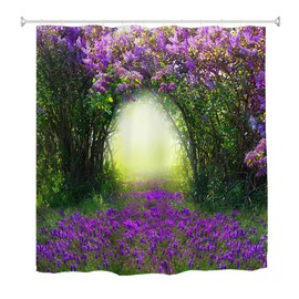 goodbath Garden Shower Curtain, Outdoor 3D Fantasy Forest Rose Anti Mould Waterproof Bath Curtains for Bathroom Bathtub, 180 x 180 cm