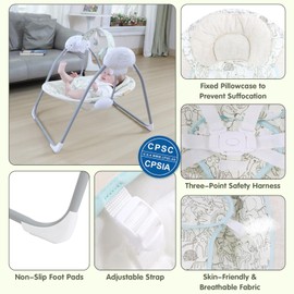 Portable Baby Swing for Infants, Compact & Foldable Infant Swing with 5-Speed Swing,Music, Timer, Cushioned Seat, Battery Operated, 0-9 Months 6-20 lbs,SG2404