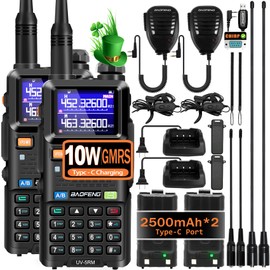 BAOFENG BAOFENG UV-5RM 10W Handheld Ham Radio Long Range, Portable Two Way Radio with 2500mAh Type-C Charging Battery, Rechargeable 5RM Multi-Band Walkie Talkies for Adults (2 Pack)