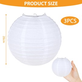 MADGININE 3 PCS Paper Shades for Ceiling Lights White Paper Lanterns Paper Light Shades Ceiling 20cm/8'' Round Ball Shape Lampshade Ribbed Style Lampshade Decoration for Bedroom Wedding Birthday