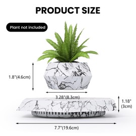 Leekimid Levitating Plant Pot, Magnetic Levitation Flower Pot Suspension Floating Plant Succulents, Air Bonsai Potted Plant for Home Decoration, Living Room, Office, Desk (Marble)