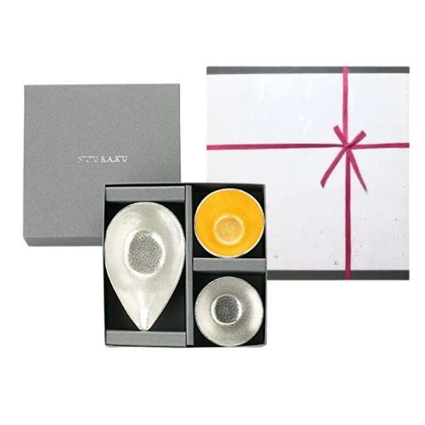 Nousaku Japanese Paper Wrapping, Katakuchi - Small + Guinomi, Tin & Gold