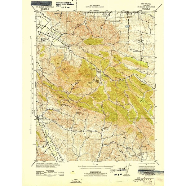 YellowMaps Mt Diablo CA topo map, 1:62500 Scale, 15 X 15 Minute, Historical, 1943, Updated 1943, 21.8 x 16.6 in - Paper