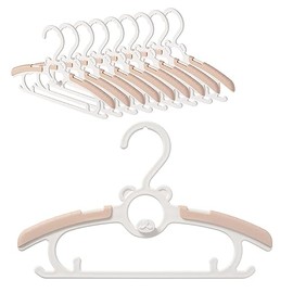 Ange Smile Baby Hangers, Set of 10, Telescopic, Children's Hangers, 4 Adjustable Levels, Space Saving Hangers, Non-Slip, Pink