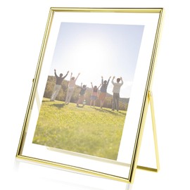 LELE LIFE Gold Floating Picture Frame - Real Glass Metal Picture Frame, Vertical Tabletop Floating Frame for Photo, Pressed Flower Decoration (8x10 in)