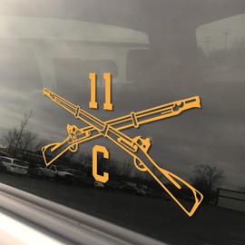 Military Army MOS 11C Infantry Mortarman Crossed Rifles 3x5 Yellow Heavy Duty Die Cut Vinyl Window Sticker Decal