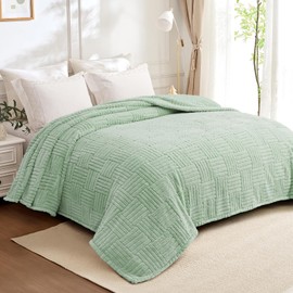 Whale Flotilla Lightweight Fleece King Size Blanket for Bed, Fuzzy Soft Blankets with Decorative Jacquard Pattern for Summer, Warm and Fluffy, 90x104 Inch, Sage Green