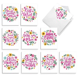 The Best Card Company 20 Assorted Mother's Day Notecards Boxed Set 4 x 5.12 Inch with Envelopes (10 Designs, 2 Each) Mom Love AM10980MDG-B2x10