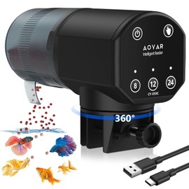 Aoyar Automatic Fish Feeder for Aquarium: Rechargeable Fish Feeder Dispenser,Moisture-Proof & 200ML Large Capacity Betta Turtle Vacation Feeder,Auto Fish Food Dispenser Timer for Weekends/Business