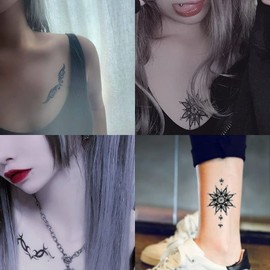tuzuru Temporary Tattoos, 30 Stickers, Skulls, Tribal, Feathers, Hearts, Writing, Waterproof, Bonus Included