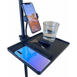 Mic Stand Table with Phone Holder, Clip on Tray Fit Most Music Room Accessories, Microphone Stand Phone Holder for Stage, Live Streaming, Concert Performance, Karaoke, Recor (Large-with Phone Holder)