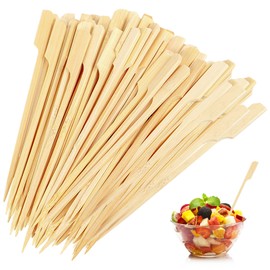 100 Pcs Bamboo Paddle Skewers, 12cm Natural Wooden Cocktail Sticks, Sturdy Eco-Friendly Wooden Skewers, Barbecue Skewers, for BBQ Grill, Vegetables, Meat, Fruits
