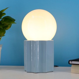 SYLW Modern Ceramics Table Lamp Blue Ceramic Base White Jade Round Ball Glass Accent Lamp