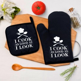 I Cook as Good as I Look,Funny Oven Mitts and Pot Holders Sets of 2,Silicone Non-Slip Oven Mitts,Kitchen Gift for Men,Cooking Baking BBQ Gifts,Housewarming Gifts