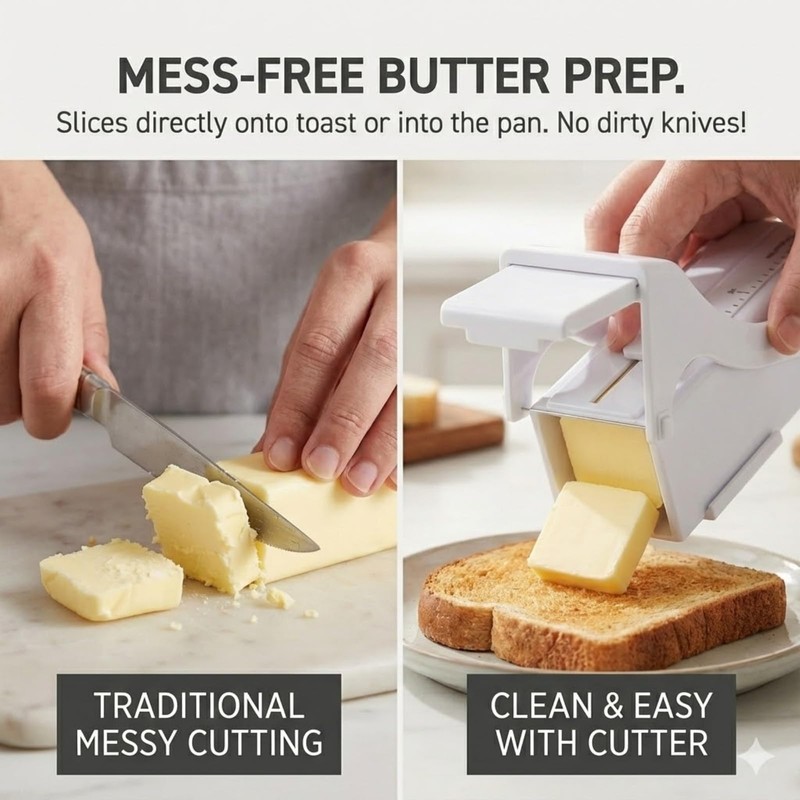 Butter Slicer - One Click Butter Cutter, Dispenser - White