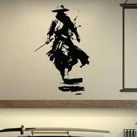 Vinyl Wall Decal Samurai Warrior Silhouette Japanese Armor Katana Stickers Mural Large Decor (L146) Black