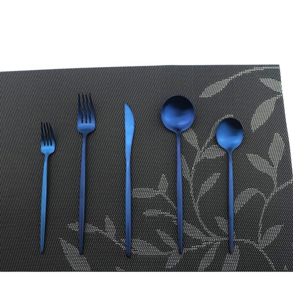 Uniturcky Iridescent Blue Flatware 20 Pieces Tableware Set Cutlery Set Dinnerware Anti-rust Utensil Set,Salad Spoons Knives and Dessert Forks, Silverware Service for 4