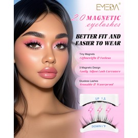 Natural Look Magnetic Eyelashes Kit - Reusable Double Sided Magnetic Lashes With Applicator and Mirror, Easy To Wear And Remove, No Glue Needed Strip Lashes, Black Faux Cils by EMEDA (Manga Look)