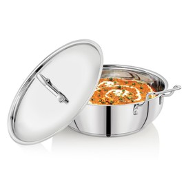 Vinod Majestic Stainless Steel Indian Kadai with Lid, Sandwich Bottom, 4.4 Liter / 26 cm, Induction Compatible, Even Heat Distribution, Perfect for Frying & Sauteing, Dishwasher Safe, Pack of 1